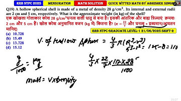 A hollow spherical shell is made of a metal of density 28 g/c𝒎^𝟑. Its internal and external radii 