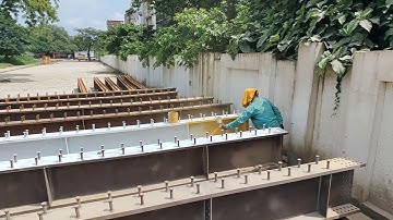 Yellow primer painting on girder 12M FOB Railway Bridge  launching progress #railwaybridge #rail 