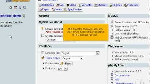 Plesk 10 tutorial: Manage databases (Webadmin)