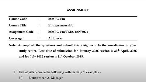 IGNOU MMPC - 018 Solved Assignment Jan 2025 | July 2025 [FREE] IGNOU MBA Entrepreneurship MMPC 18