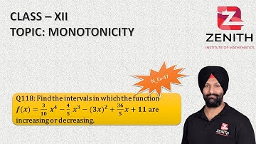 Find the intervals in which the function 𝒇(𝒙)=𝟑/𝟏𝟎  𝒙^𝟒−𝟒/𝟓  𝒙^𝟑−(𝟑〖𝒙)〗^𝟐+𝟑𝟔/𝟓 𝒙+𝟏𝟏 are increasing..