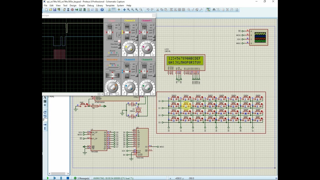 atmega644p spi sn74hc165 sn74hc595n 4x16 matrix keypad lcd