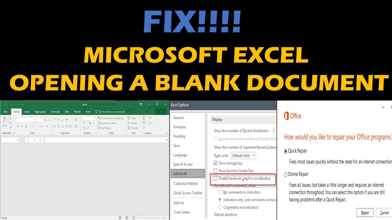 Fix Microsoft Excel Opening A Blank Document Youtube