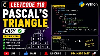 🔥 Pascal’s Triangle | LeetCode 118 | Python Solution | Easy DSA Problem | Striver A2Z