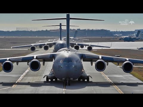 Видео: 24 Largest Cargo Aircraft Launch From a Single Base - C-17 Globemaster III