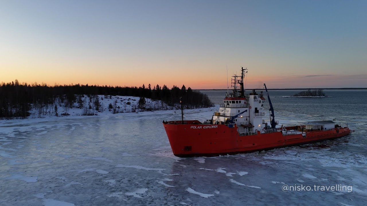 5K Drone Footage of Polar Icebreaker in Sweden - Frozen Baltic Sea Cinematic Tour - Nisko Travelling