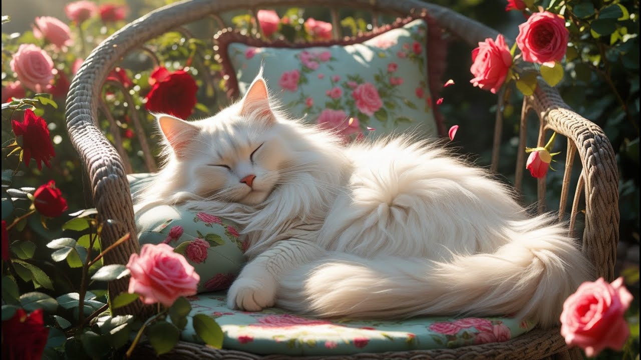 Relaxing Cat Nap in a Rose Garden Birds Singing & Cat Purring πΈπΎ - YouTube