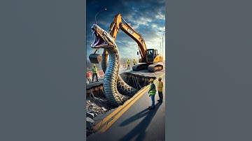Massive Python Discovered During Road Construction!😱 #backhoe #snake #shorts #ai