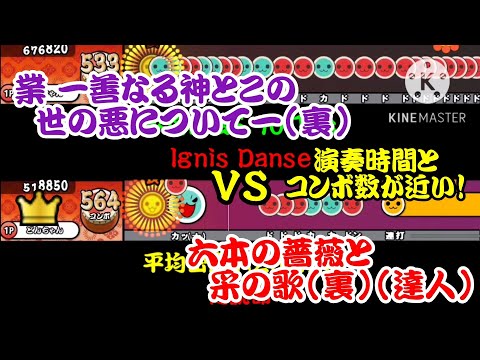 【密度比べ#248】演奏時間とコンボ数が近い業 -善なる神とこの世の悪について-(裏)と六本の薔薇と采の歌(裏)(達人譜面)の密度を比べてみた！