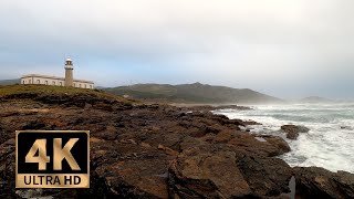 Faro de Lariño, Carnota - 4K Virtual Walk with Ocean Views - Waves Crashing on Rocks, Galicia, Spain