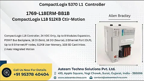 Rockwell Automation CompactLogix 5370 L1 Controller 1769-L18ERM-BB1B and L3 1769-L37ERM Controller