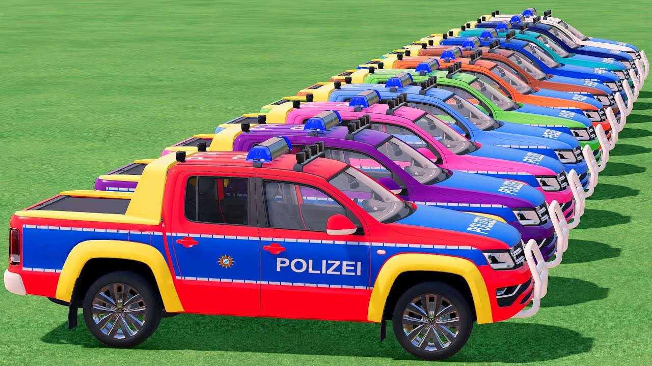 GO! POLICE CARS, AMBULANCE, FIRE TRUCK, COLORFUL CARS WITH TRUCK & TRAIN FARMING SIMULATOR 22! #71