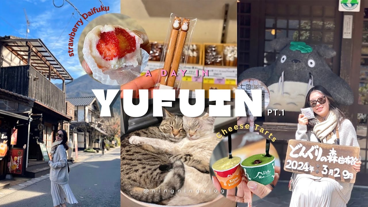 A day in Yufuin pt.1 | Onsen Hotel ♨️ | Walking along Yufuin Shopping streets 🇯🇵🛍️🐈🥢