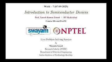 Introduction to Semiconductor Devices Week 7 Live Problem Solving Session (07/09/2025)