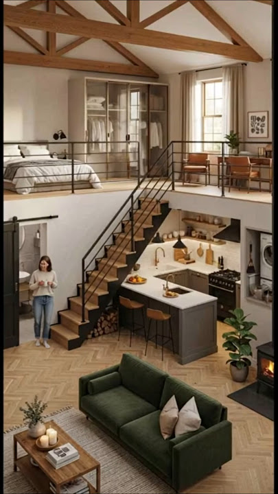 Modern Loft Apartment Design Ideas | Cozy Living Room, Stylish Kitchen & Mezzanine Bedroom
