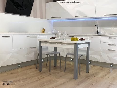 Mesa de cocina extensible con cajón cubertero Claudia moderna, blanca