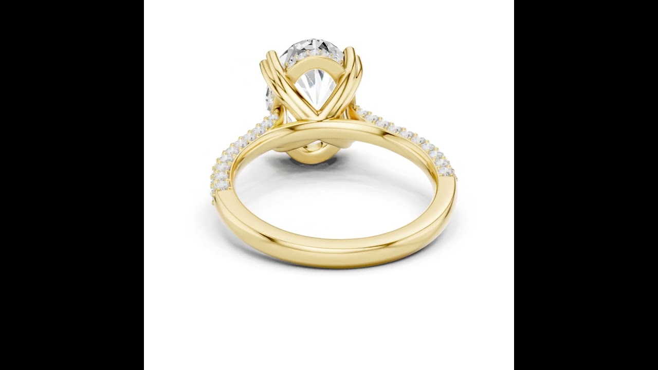 Oval Cut Diamond Hidden Halo Triple Row Pave Band Engagement Ring