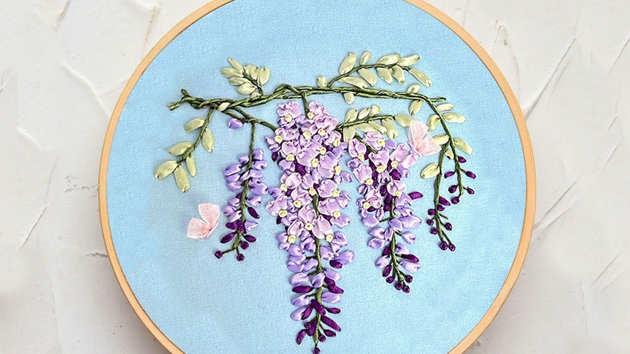 Wisteria Ribbon Embroidery Tutorial-Flower Ribbon Embroidery for Beginners