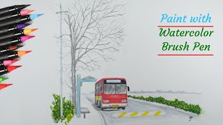 Bus Stop Watercolor Drawing J H Art School