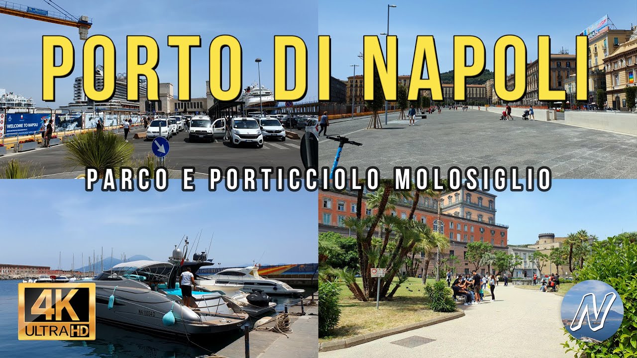 Walking tour Napoli, Porto di Napoli, Parco e Porticciolo Molosiglio 4K UHD 60p
