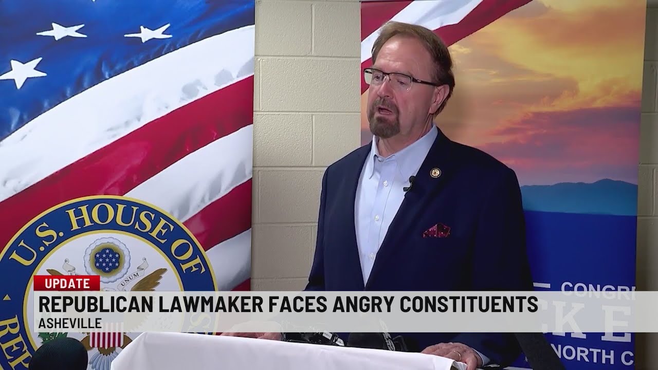 Rep. Chuck Edwards faces angry constituents at town hall in Asheville