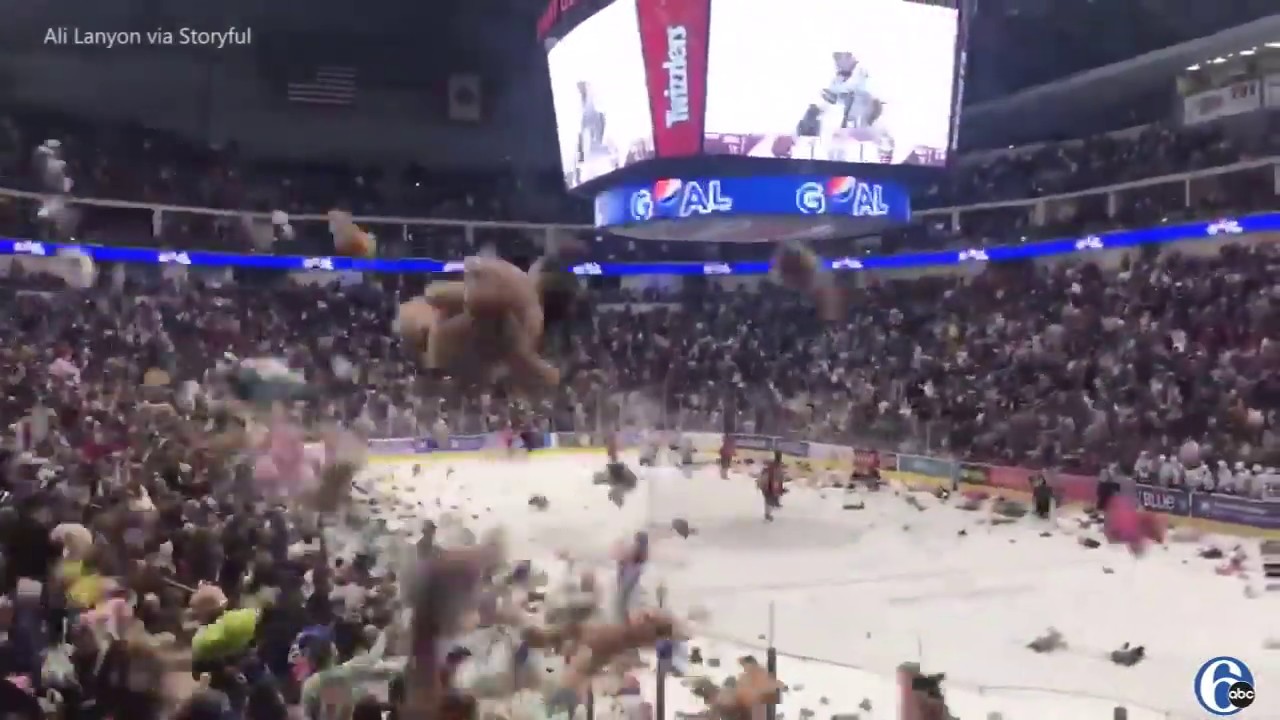 34K teddy bears thrown at Pa. hockey game for good cause YouTube