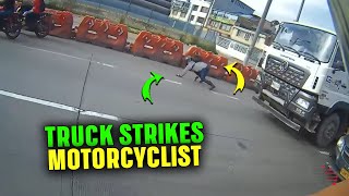 Truck Hits Motorcyclist in Blind Spot