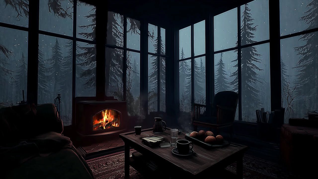 🌧️ Gentle Rain Sounds & Distant Thunder 🔥 Cozy Fireplace - Relax Your Mind & Fall Asleep Instantly