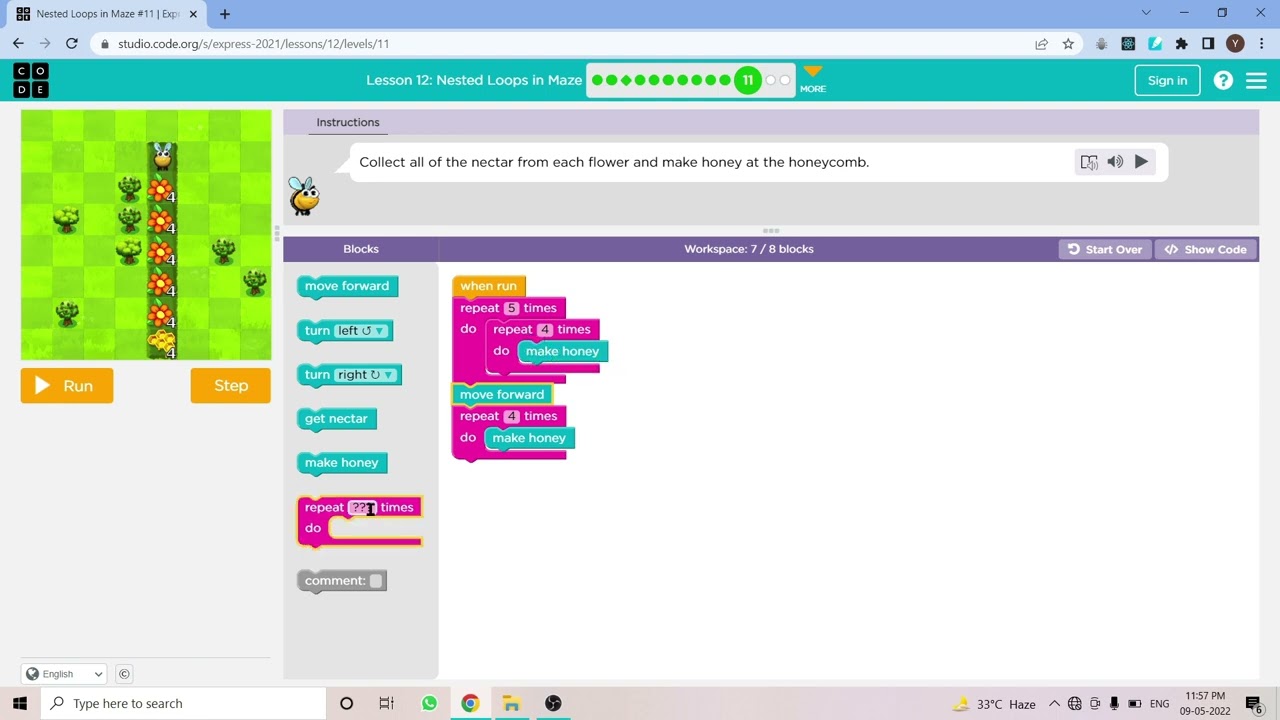 l12-11-code-express-2021-lesson-12-nested-loops-in-maze-level-11-youtube