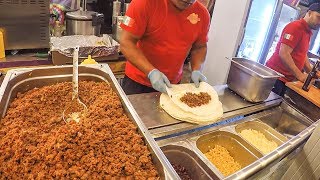 : Mexico Street Food. Preparing Lots of Tacos and Burritos