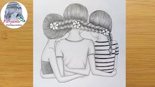 How To Draw Three Best Friends Hugging Each other ||Pencil Sketch || En iyi arkadaşlar nasıl çizilir