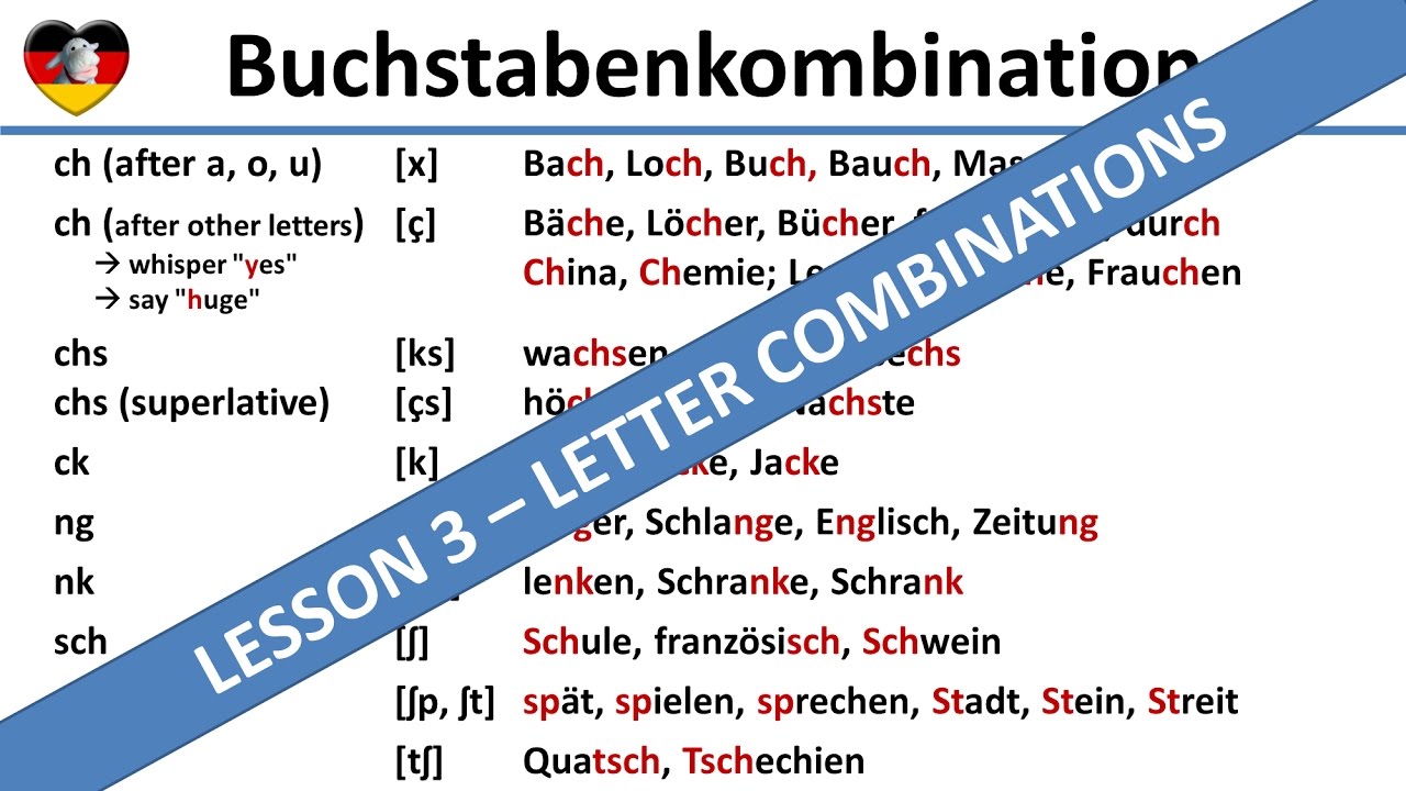German Letter Combinations German Lesson 3 Complete A1 B1 Course Buchstabenkombinationen Youtube