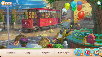 Manor Matters hidden objects #55 Town square  - pass | tennis racket, envelope, doctor