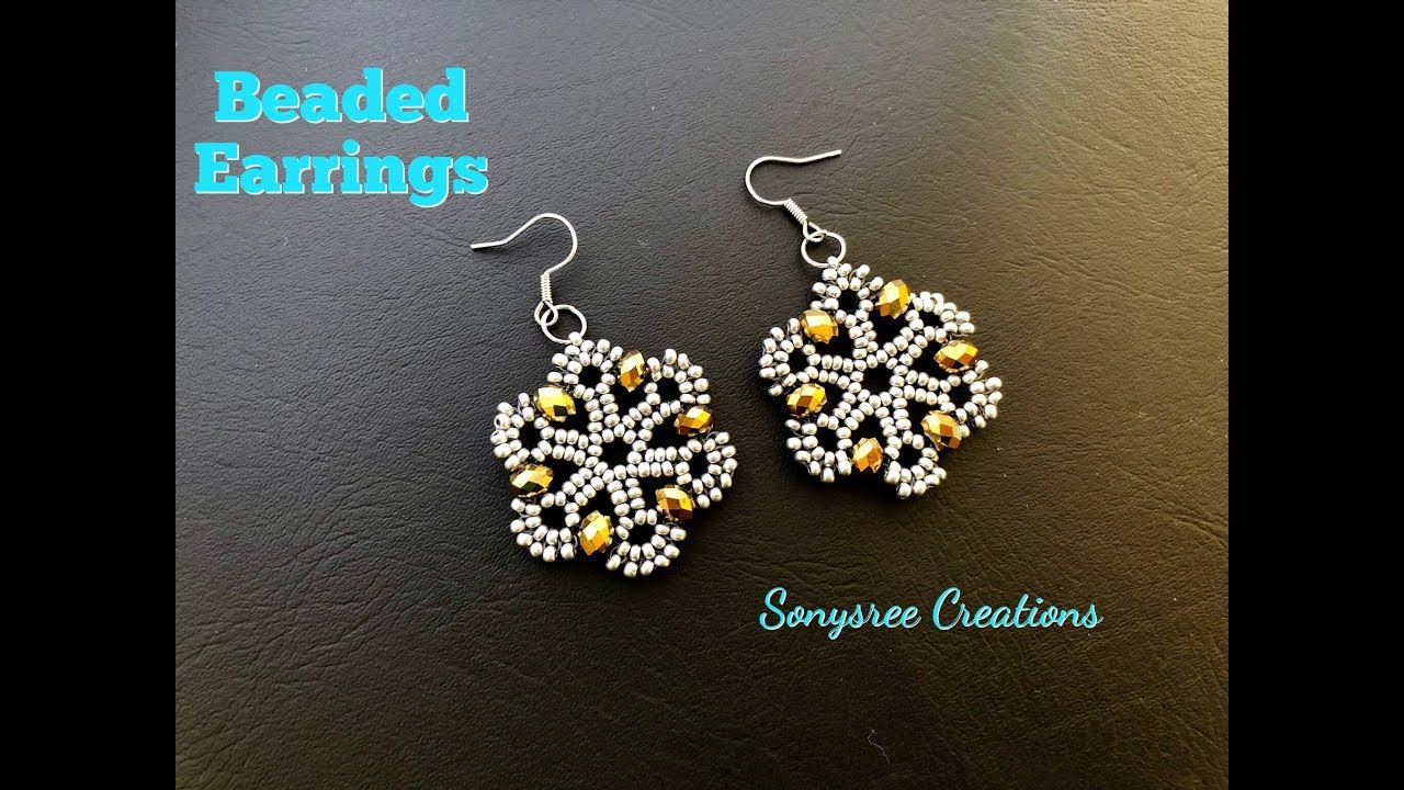 Snowflake earrings tutorial/Easy beaded earrings tutorial/How to Make  Snowflake Earrings 