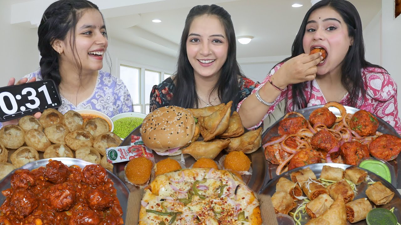 10 Seconds Spicy Momos, Golgappa, Pizza, Spring Roll, Pizza Samosa, MotiChoor Laddu Food Challenge
