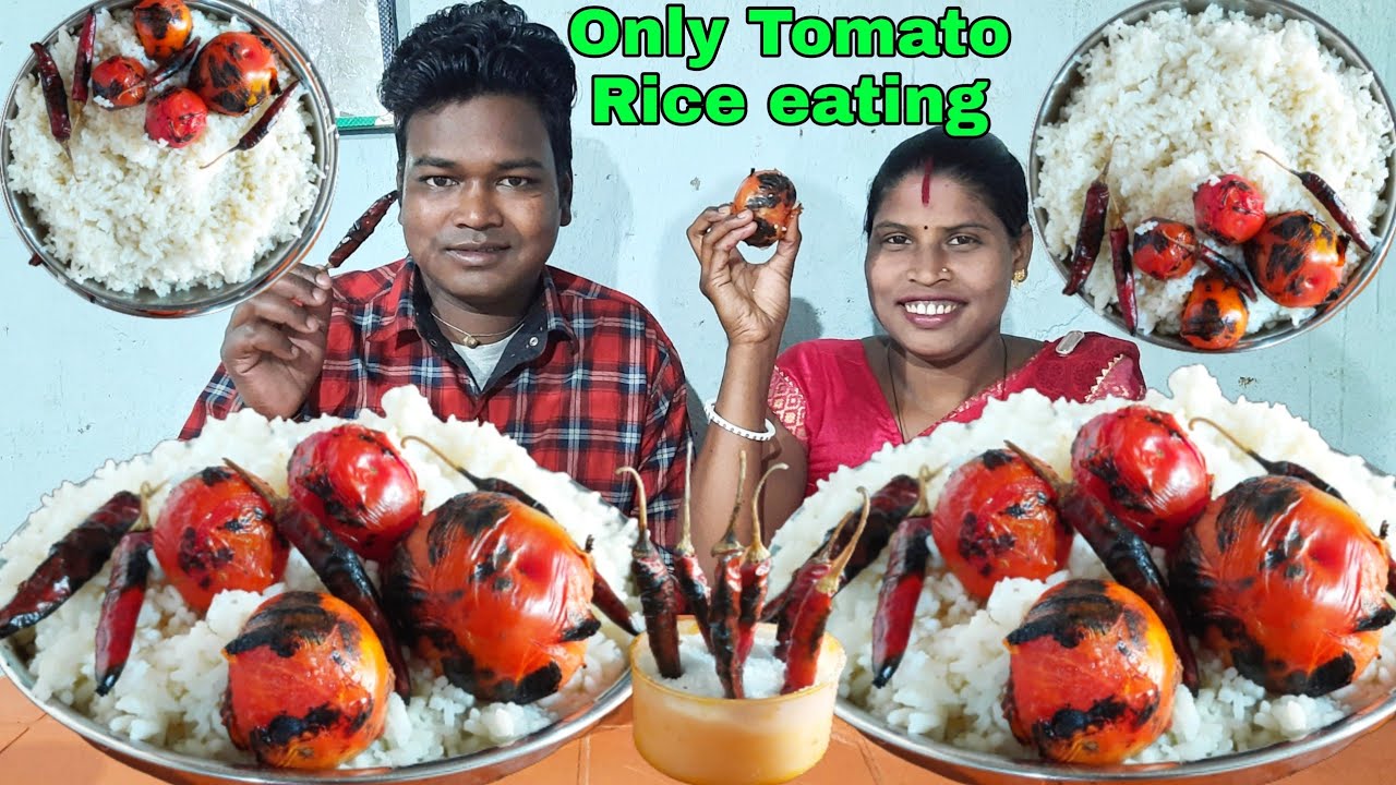 Only tomato read chili with rice eating | tomato chatni with rice eating | eating show