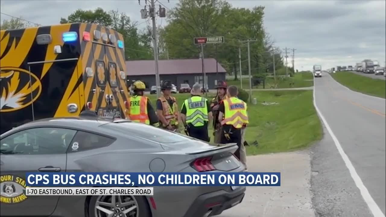Car hits Columbia school bus on I-70 - YouTube