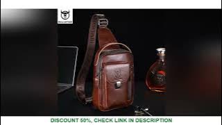 BULLCAPTAIN Men's Genuine Leather Chest Bag Casual Retro 7.9-inch Mobile Phone Bag Multifunctional A