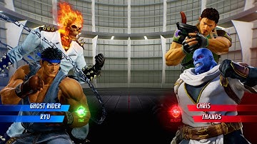 Ghost Rider & Blue Ryu vs Chris &White Thanos (Very Hard) - Marvel vs Capcom | 4K UHD Gameplay