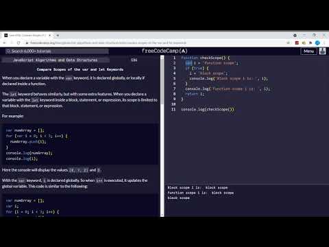 Learn ES6 (2/31) | Compare Scopes of the var and let Keywords | freeCodeCamp