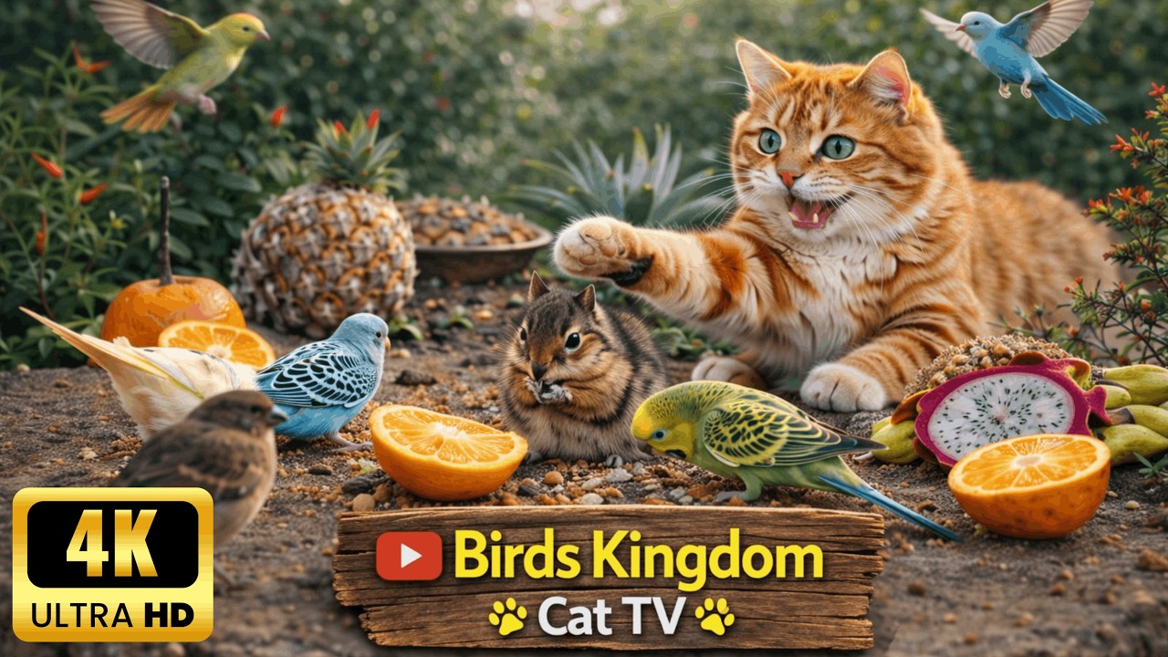 Cat TV for Cats to Watch 😺 Unlimited Little Birds and their Squirrel Friens (4K HDR) 4 hours