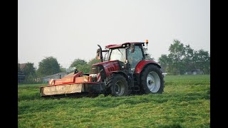 Case puma 165 CVX with Vicon front and side mower + Case Maxxum 115 with Vicon tedder/ Lembeke