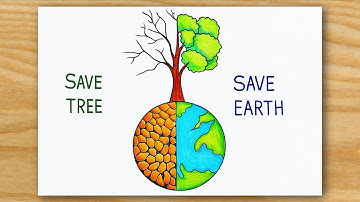 Save Tree 🌲 Save Earth 🌎 स्कूल प्रोजेक्ट ड्राइंग