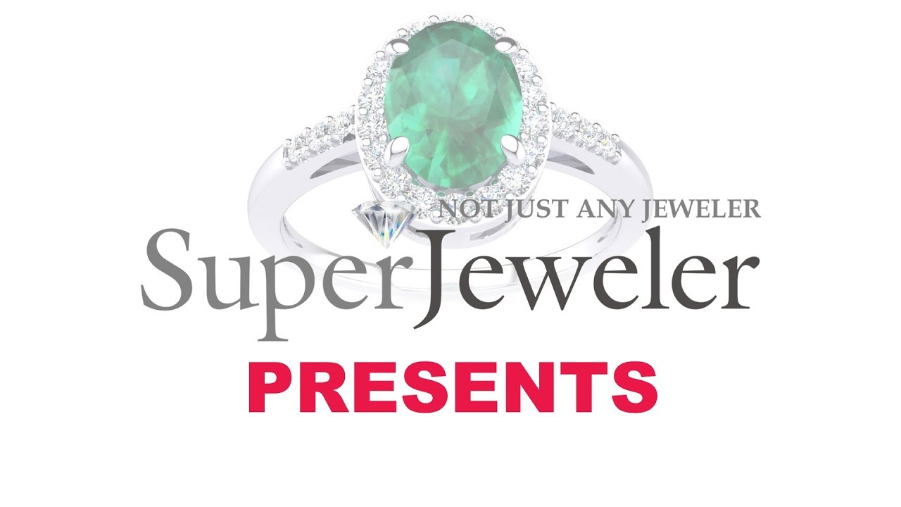 Emerald Rings, May Birthstone, Emerald and Halo Diamond Ring In 14K White Gold - JWL23086