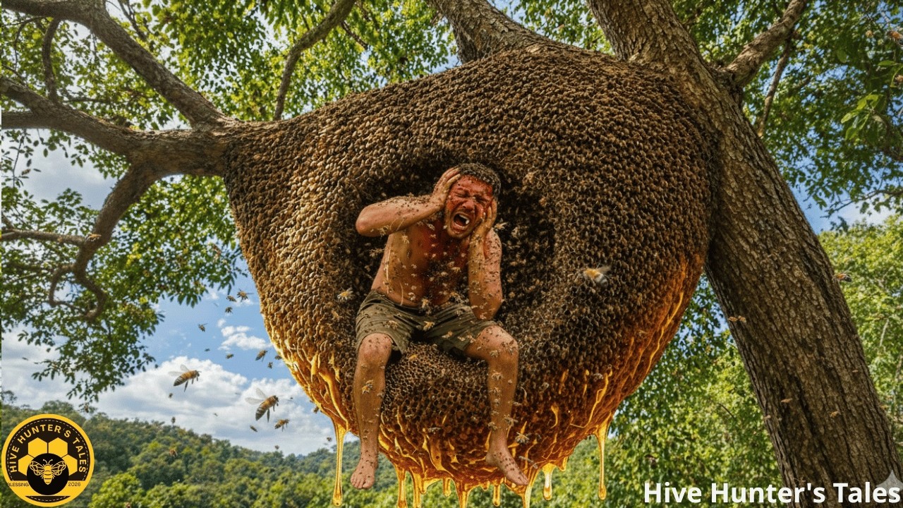 extreme wild honey hunt harvesting 2 honeycombs from a... Climbing a Tall Tree for Giant Wild Honey | Facing a Fierce Hive - YouTube