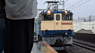 《所定新鶴見桃をPFが代走！✨》国鉄EF65 2086号機(赤プレート)+コキ20両が西浦和駅➁を通過！《74列車》