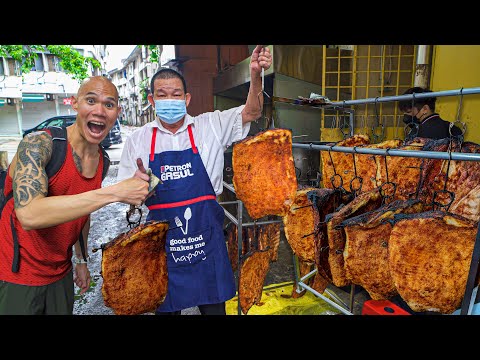 UNIQUE Street Food in Malaysia - SUPER CRISPY PORK BELLY + CHINESE CHAR SIU BBQ PORK IN KUALA LUMPUR