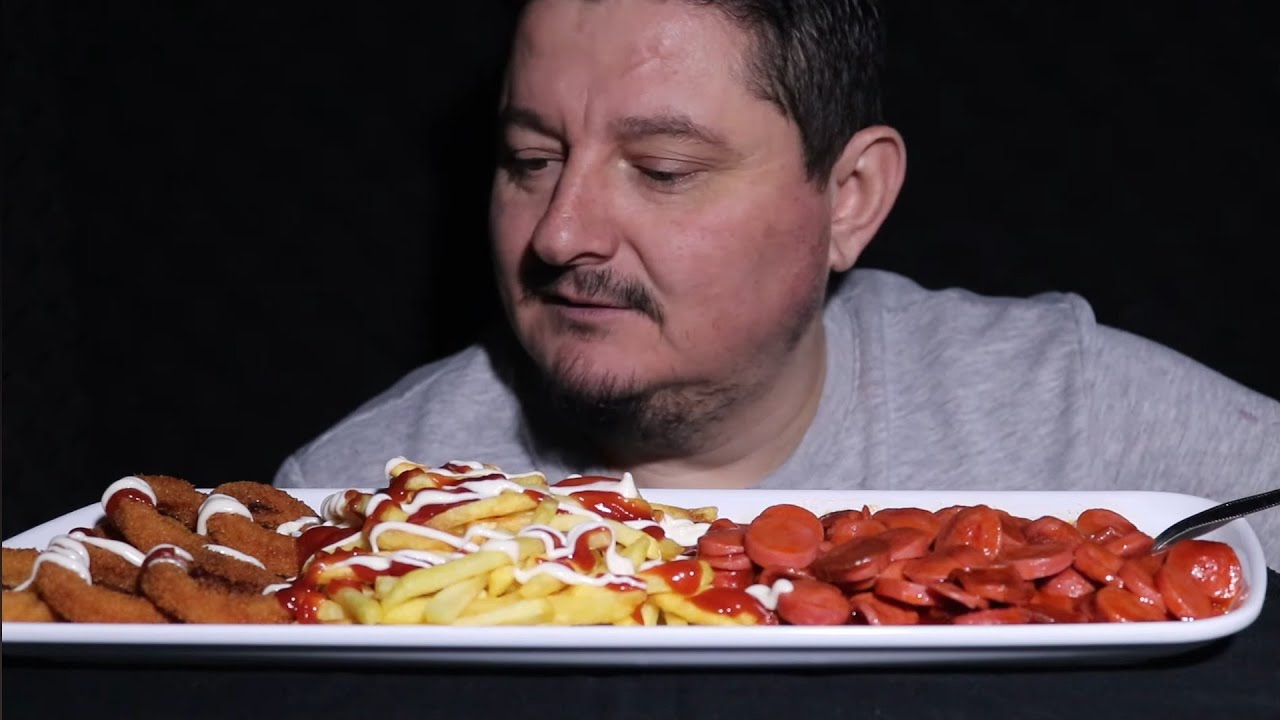 ||ASMR MUKBANG|| Onion Rings, French Fries and Sausage #neromasmr