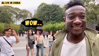 Chinese girls surprised to see a Black man in a Park Speak Perfect Chinese They said..}