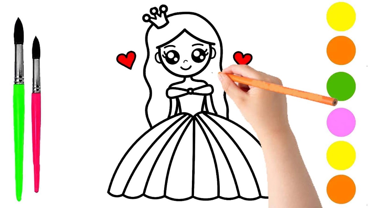 Easy Princess Drawing for Kids  Step by Step Coloring Tutorial !!
